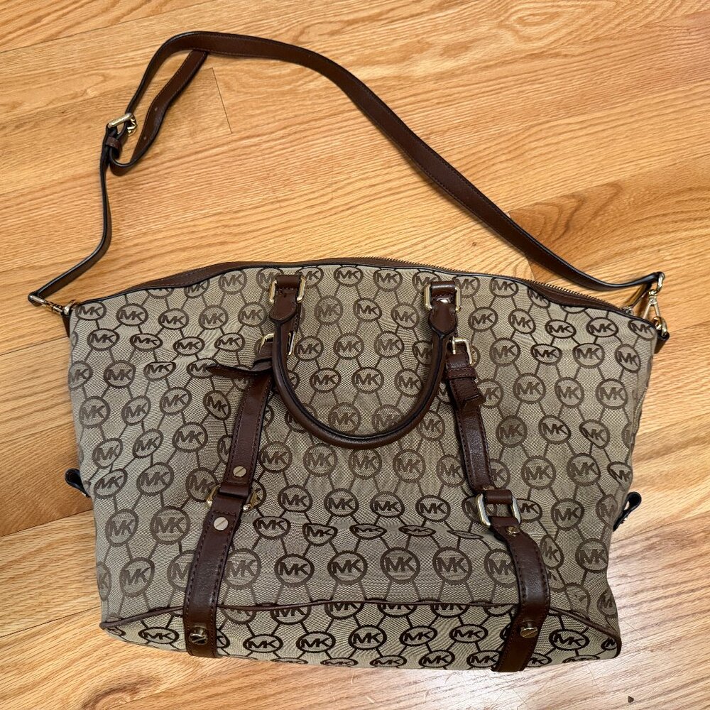 Michael Kors MK Bedford Bowling Bag Satchel Signature Canvas Handbag Purse